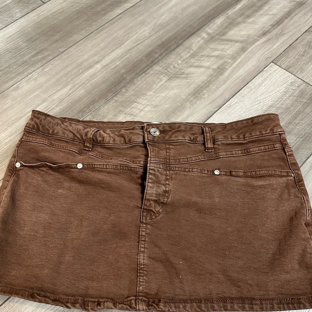 Brown Denim Mini Skirt